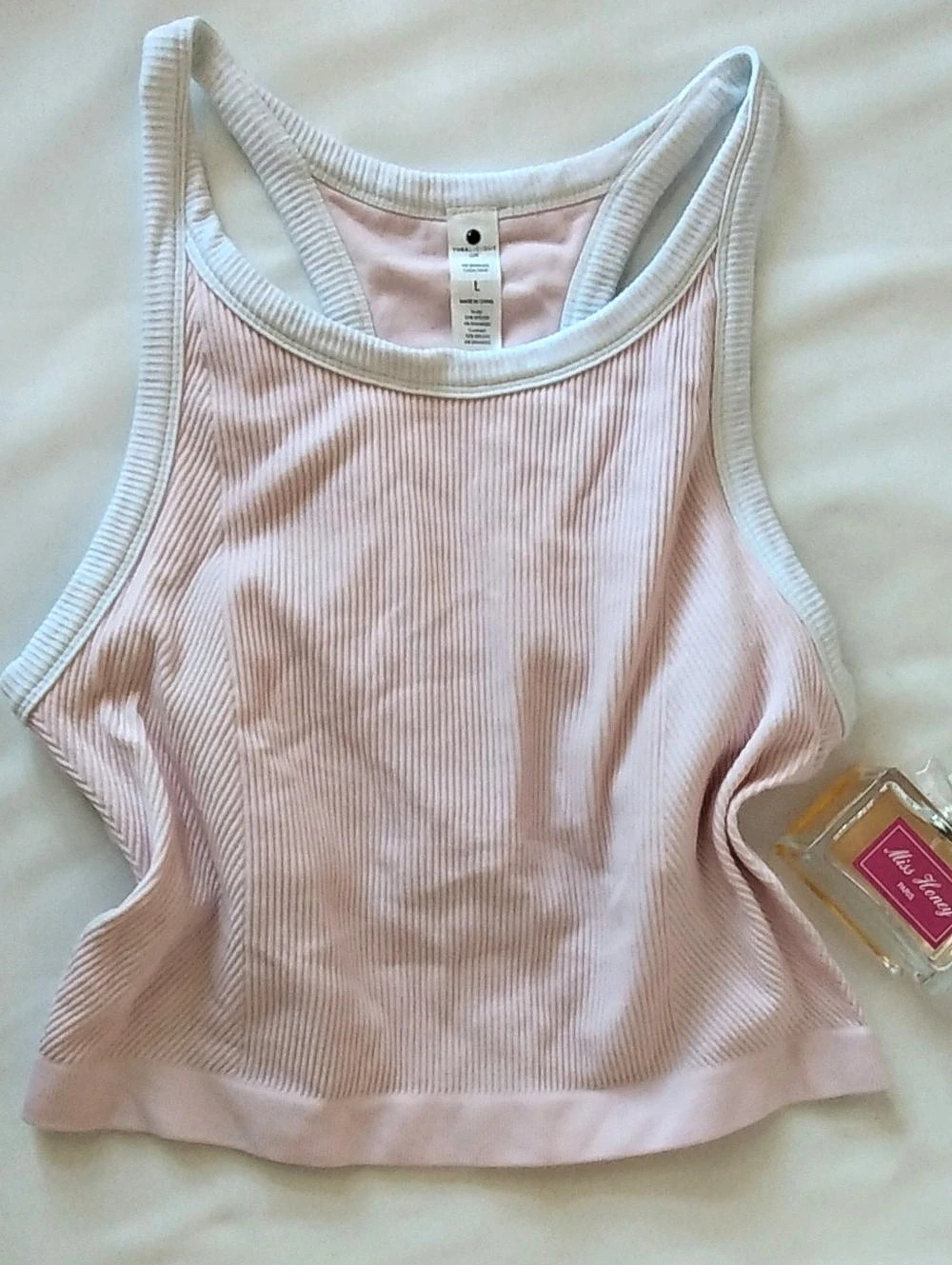 Tory Burch Ribbed Tank Top in Pink & White Large NWT